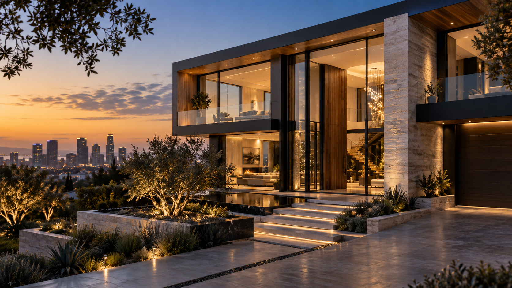 Modern urban luxury residence at twilight